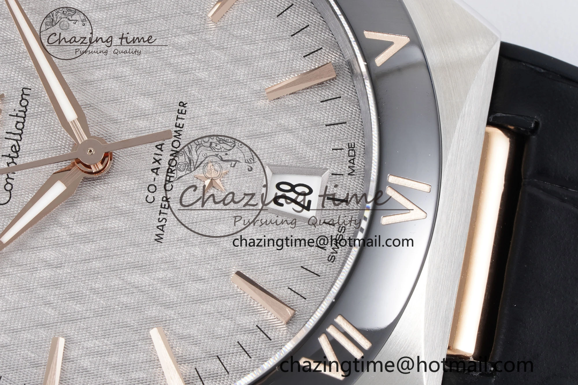 Constellation Black Ceramic SS RG SBF 1:1 Best Edition White Dial on Black Gummy Strap A8900 Super Clone