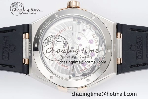 Constellation Black Ceramic SS RG SBF 1:1 Best Edition White Dial on Black Gummy Strap A8900 Super Clone