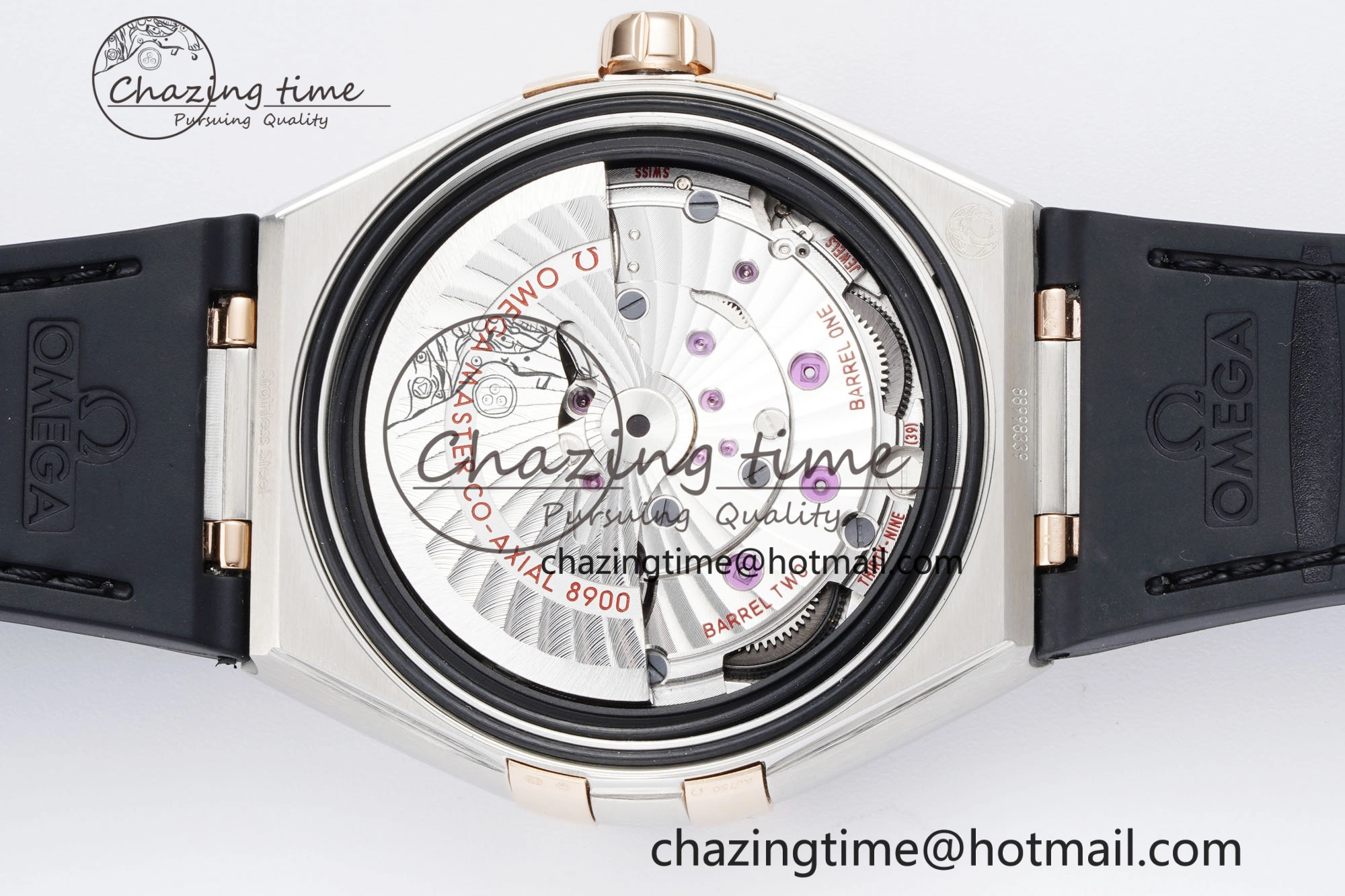 Constellation Black Ceramic SS RG SBF 1:1 Best Edition White Dial on Black Gummy Strap A8900 Super Clone