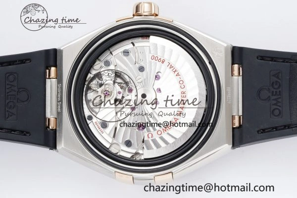 Constellation Black Ceramic SS RG SBF 1:1 Best Edition White Dial on Black Gummy Strap A8900 Super Clone