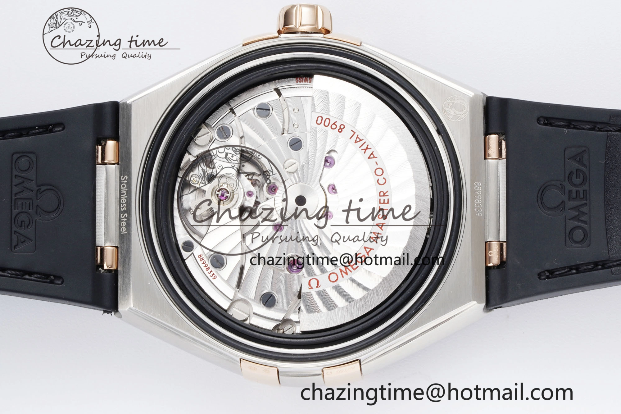Constellation Black Ceramic SS RG SBF 1:1 Best Edition White Dial on Black Gummy Strap A8900 Super Clone