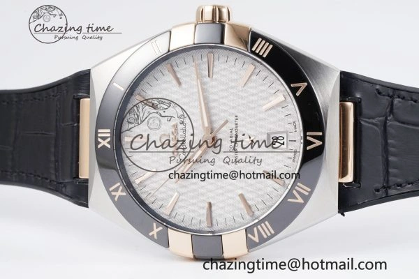 Constellation Black Ceramic SS RG SBF 1:1 Best Edition White Dial on Black Gummy Strap A8900 Super Clone
