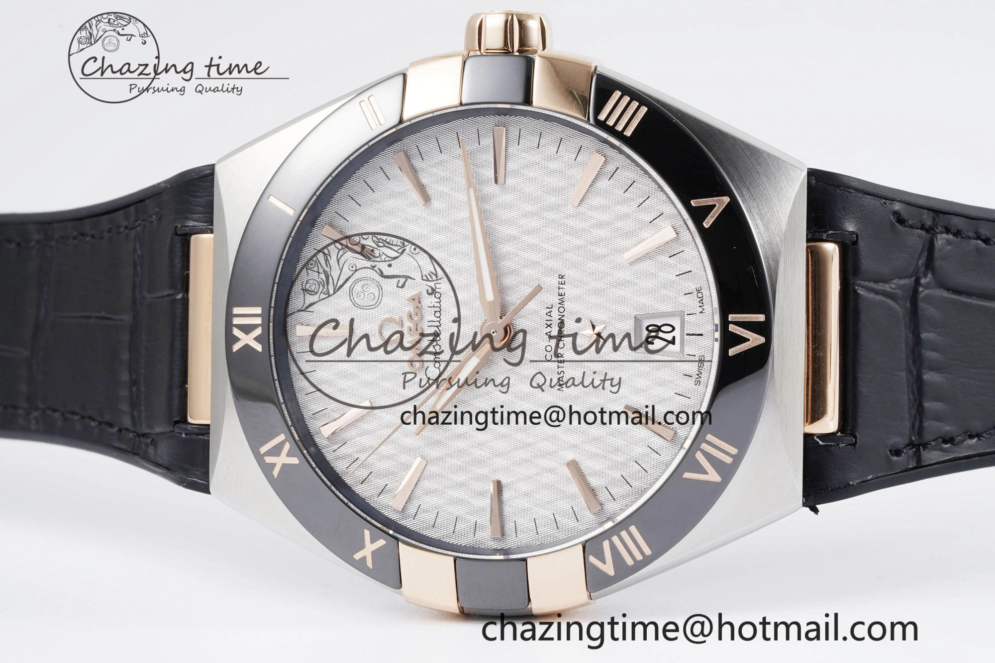 Constellation Black Ceramic SS RG SBF 1:1 Best Edition White Dial on Black Gummy Strap A8900 Super Clone