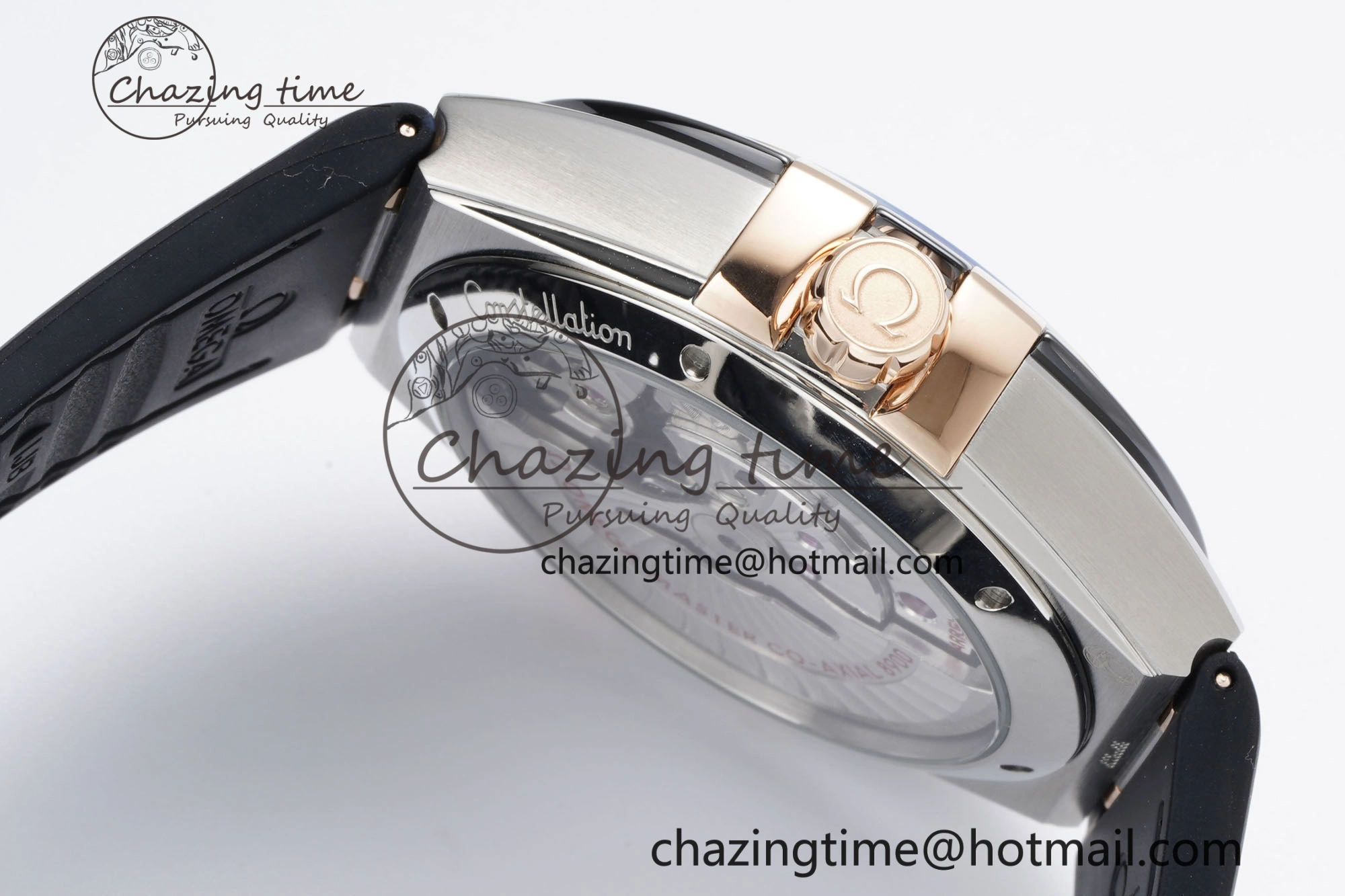 Constellation Black Ceramic SS RG SBF 1:1 Best Edition White Dial on Black Gummy Strap A8900 Super Clone