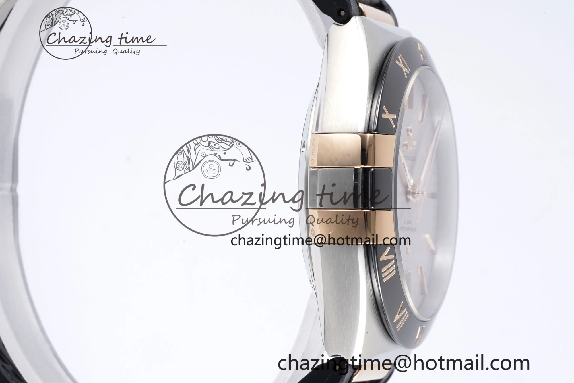 Constellation Black Ceramic SS RG SBF 1:1 Best Edition White Dial on Black Gummy Strap A8900 Super Clone