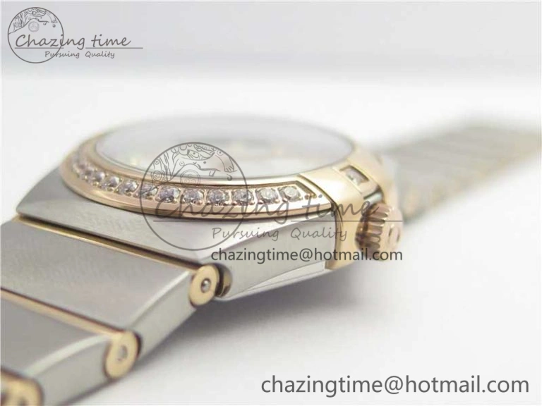 Constellation Ladies 27mm ZF 1:1 Best Edition SS RG White MOP Dial Diamonds Bezel & Markers on SS RG Bracelet ETA Quartz
