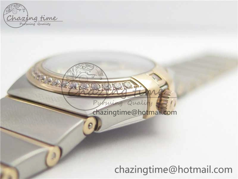 Constellation Ladies 27mm ZF 1:1 Best Edition SS RG White MOP Dial Diamonds Bezel & Markers on SS RG Bracelet ETA Quartz