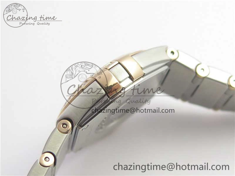 Constellation Ladies 27mm ZF 1:1 Best Edition SS RG White MOP Dial Diamonds Bezel & Markers on SS RG Bracelet ETA Quartz