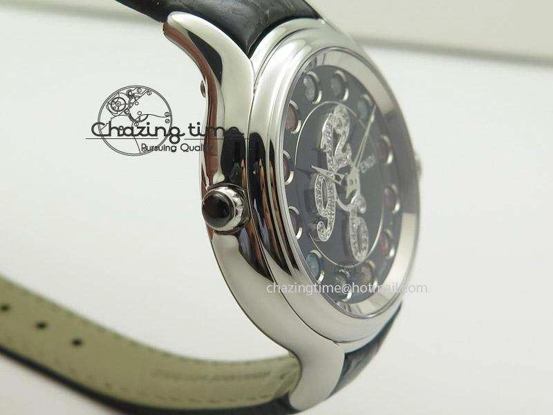 Crazy Carats V6F 1:1 Best Edition Diamonds Bezel Black Dial On Black Leather Strap Swiss Quartz