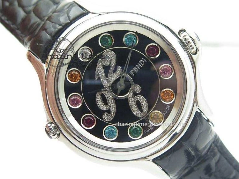 Crazy Carats V6F 1:1 Best Edition Diamonds Bezel Black Dial On Black Leather Strap Swiss Quartz