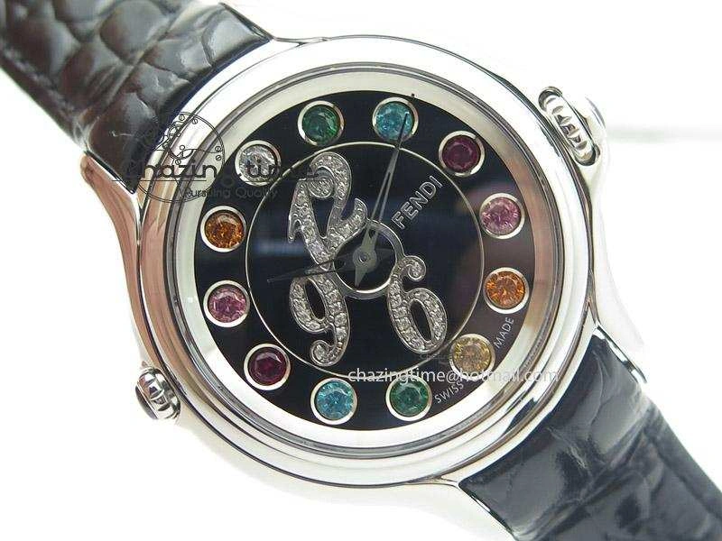 Crazy Carats V6F 1:1 Best Edition Diamonds Bezel Black Dial On Black Leather Strap Swiss Quartz