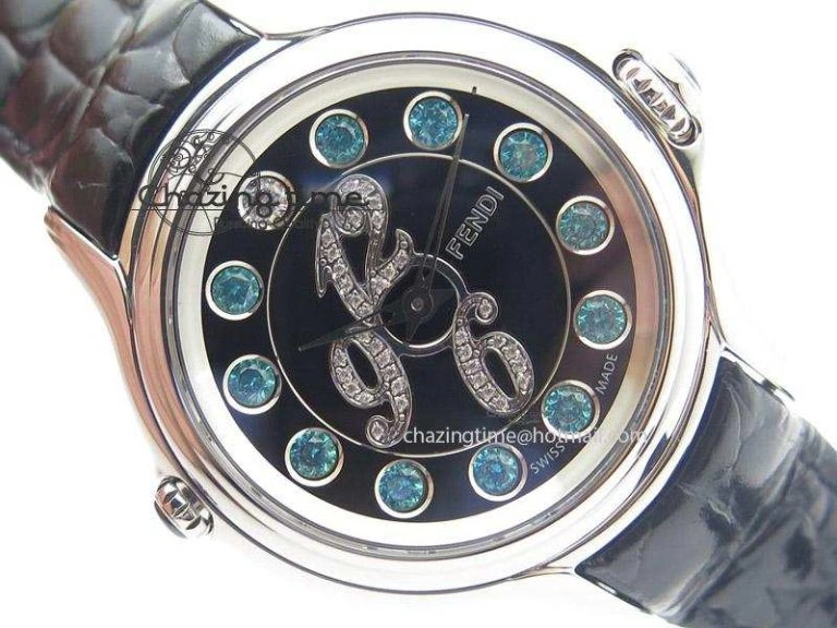 Crazy Carats V6F 1:1 Best Edition Diamonds Bezel Black Dial On Black Leather Strap Swiss Quartz