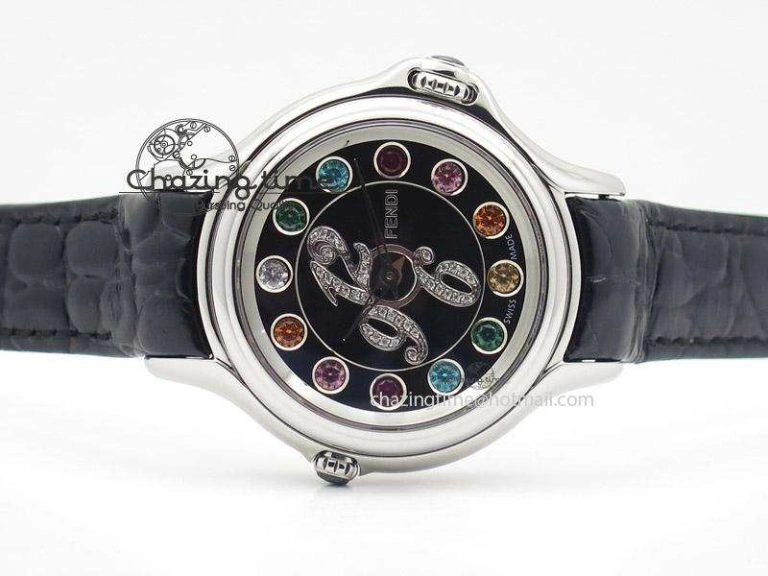 Crazy Carats V6F 1:1 Best Edition Diamonds Bezel Black Dial On Black Leather Strap Swiss Quartz