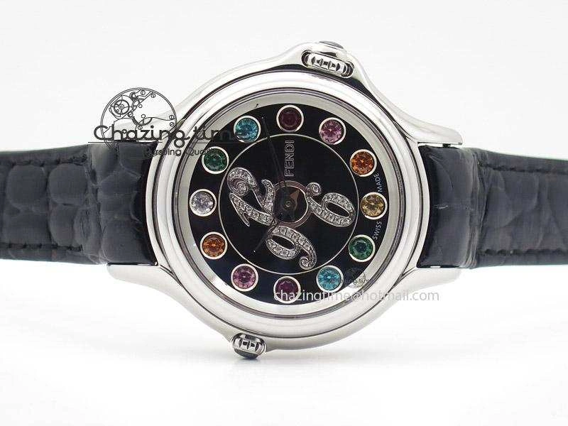 Crazy Carats V6F 1:1 Best Edition Diamonds Bezel Black Dial On Black Leather Strap Swiss Quartz