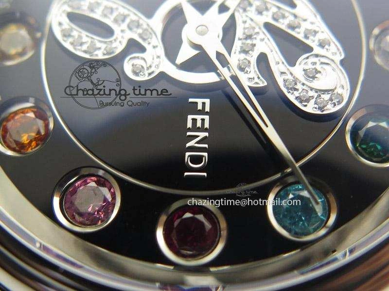 Crazy Carats V6F 1:1 Best Edition Diamonds Bezel Black Dial On Black Leather Strap Swiss Quartz