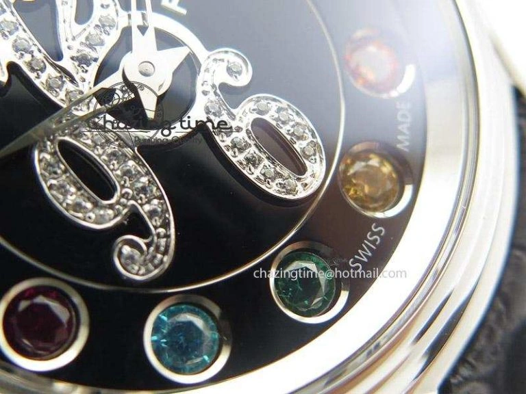Crazy Carats V6F 1:1 Best Edition Diamonds Bezel Black Dial On Black Leather Strap Swiss Quartz
