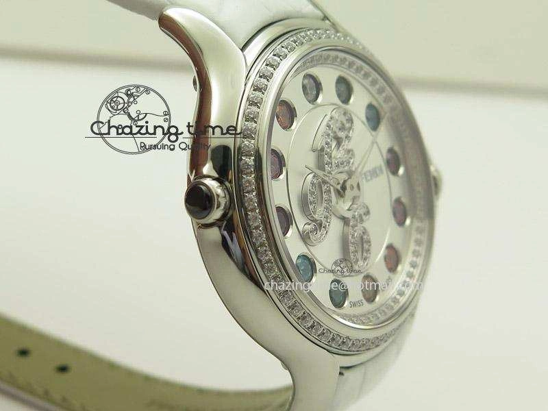 Crazy Carats V6F 1:1 Best Edition Diamonds Bezel White Dial On White Leather Strap Swiss Quartz