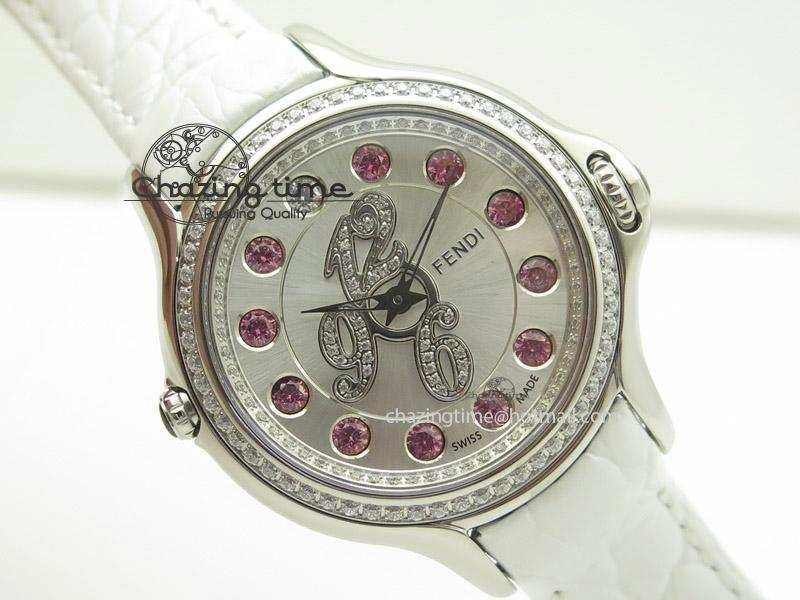 Crazy Carats V6F 1:1 Best Edition Diamonds Bezel White Dial On White Leather Strap Swiss Quartz