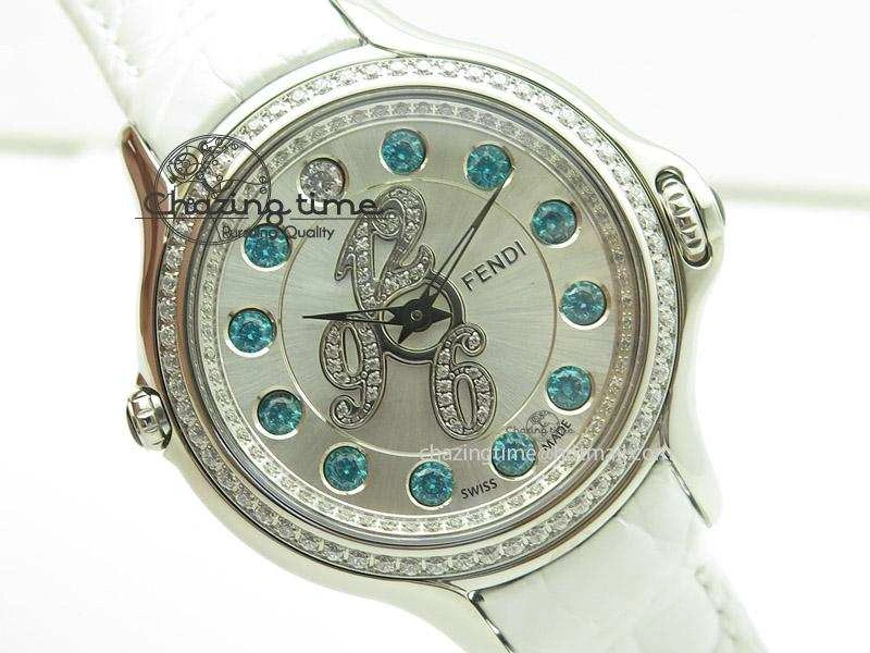 Crazy Carats V6F 1:1 Best Edition Diamonds Bezel White Dial On White Leather Strap Swiss Quartz