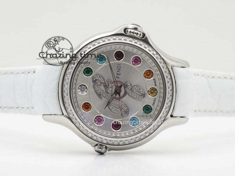 Crazy Carats V6F 1:1 Best Edition Diamonds Bezel White Dial On White Leather Strap Swiss Quartz