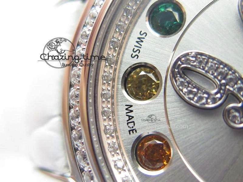 Crazy Carats V6F 1:1 Best Edition Diamonds Bezel White Dial On White Leather Strap Swiss Quartz