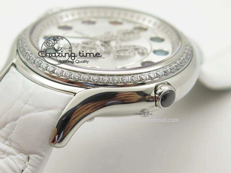 Crazy Carats V6F 1:1 Best Edition Diamonds Bezel White Dial On White Leather Strap Swiss Quartz