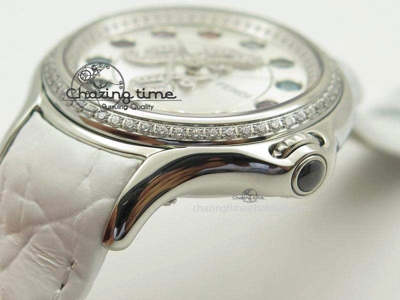 Crazy Carats V6F 1:1 Best Edition Diamonds Bezel White Dial On White Leather Strap Swiss Quartz