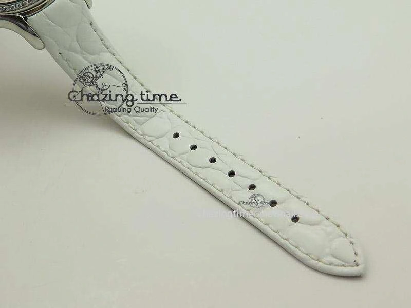 Crazy Carats V6F 1:1 Best Edition Diamonds Bezel White Dial On White Leather Strap Swiss Quartz