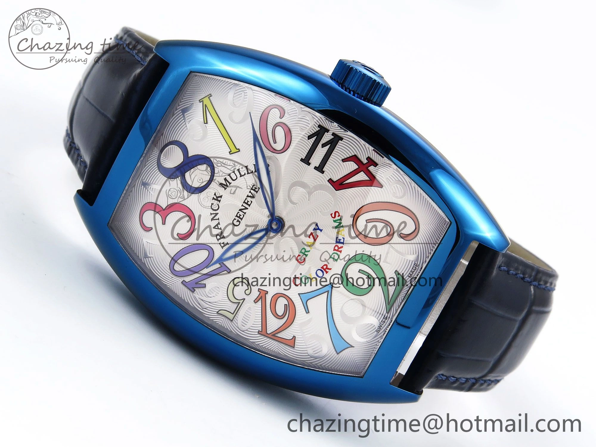 Crazy Hours Blue PVD TWF Best Edition White Dial on Blue Leather Strap A23J