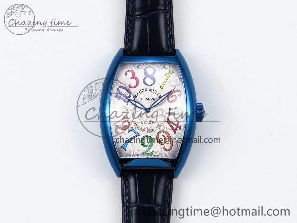 Crazy Hours Blue PVD TWF Best Edition White Dial on Blue Leather Strap A23J