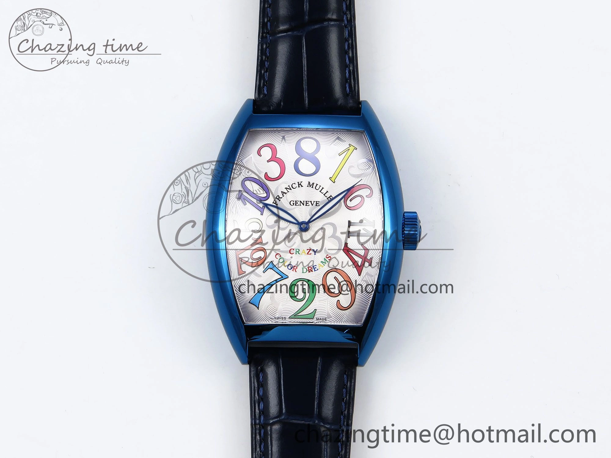 Crazy Hours Blue PVD TWF Best Edition White Dial on Blue Leather Strap A23J