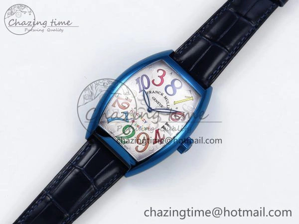 Crazy Hours Blue PVD TWF Best Edition White Dial on Blue Leather Strap A23J