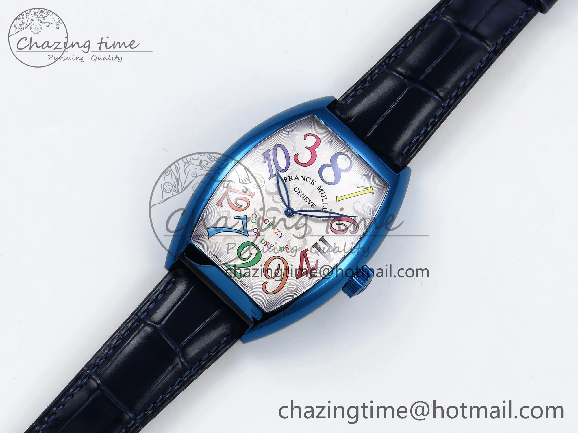 Crazy Hours Blue PVD TWF Best Edition White Dial on Blue Leather Strap A23J
