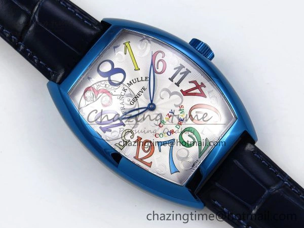 Crazy Hours Blue PVD TWF Best Edition White Dial on Blue Leather Strap A23J