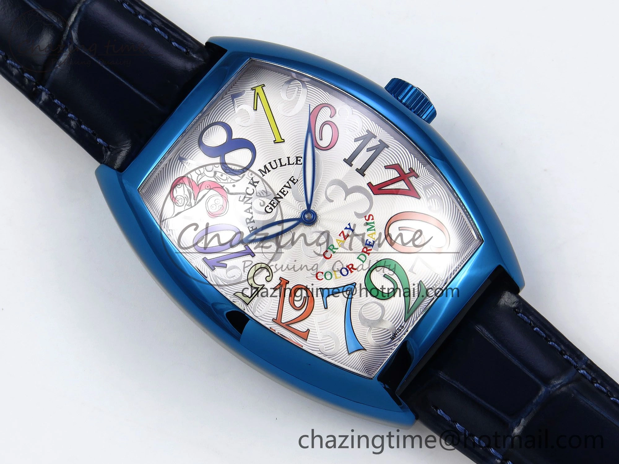 Crazy Hours Blue PVD TWF Best Edition White Dial on Blue Leather Strap A23J