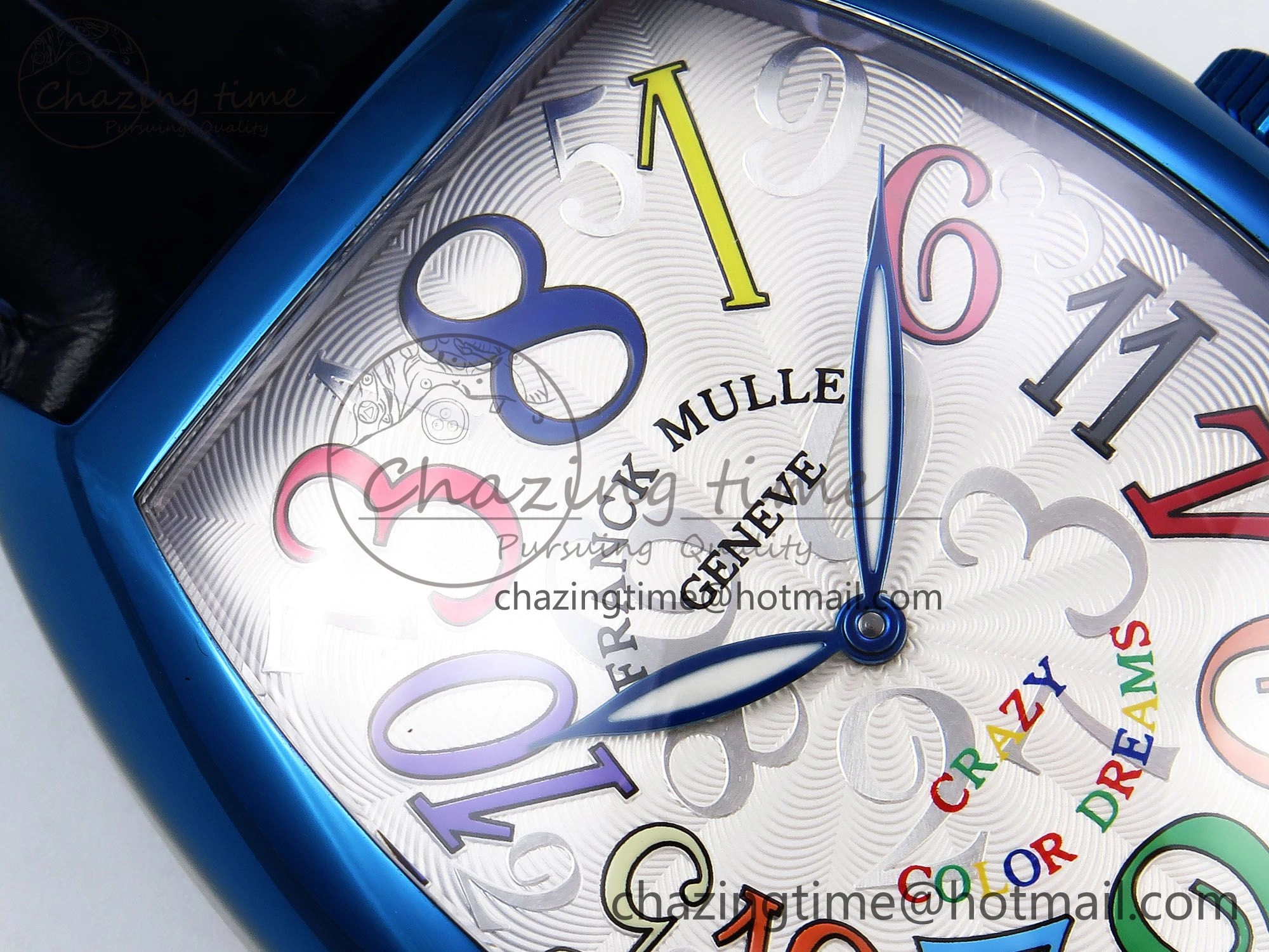 Crazy Hours Blue PVD TWF Best Edition White Dial on Blue Leather Strap A23J
