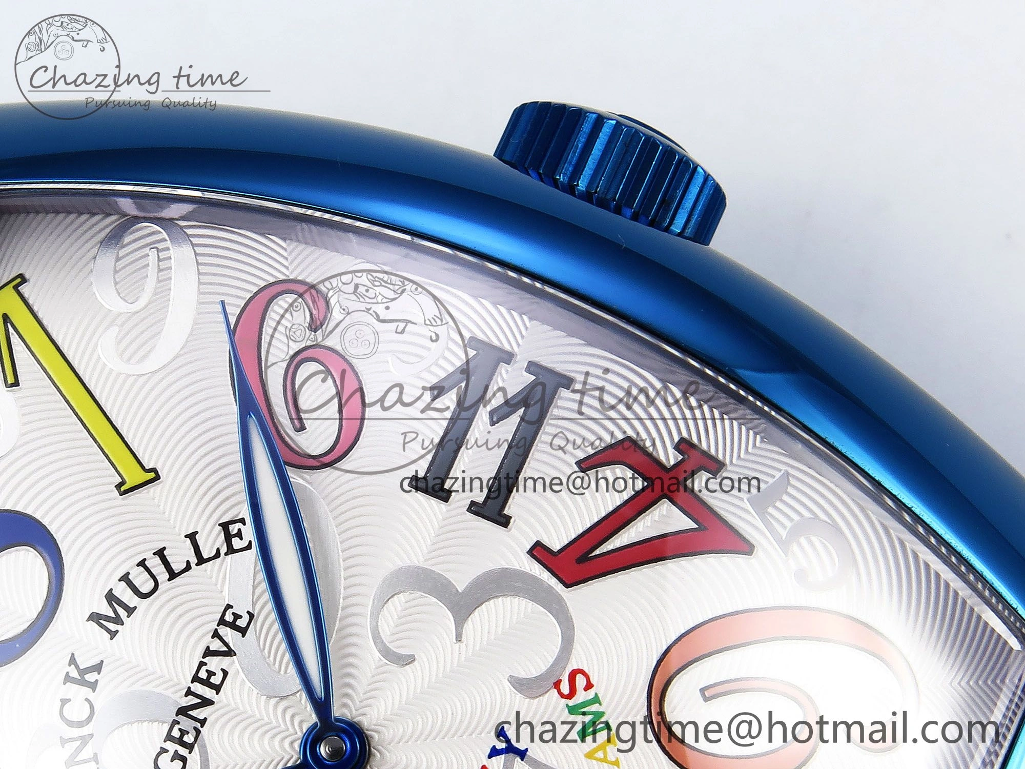 Crazy Hours Blue PVD TWF Best Edition White Dial on Blue Leather Strap A23J
