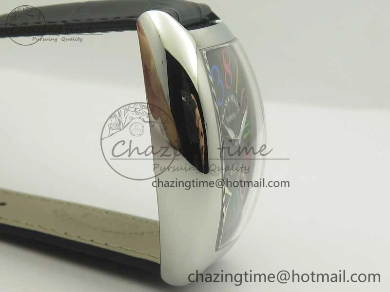 Crazy Hours Real Jumping Hour SS ABF Black Dial Colorful Markers on Black Leather Strap A23J