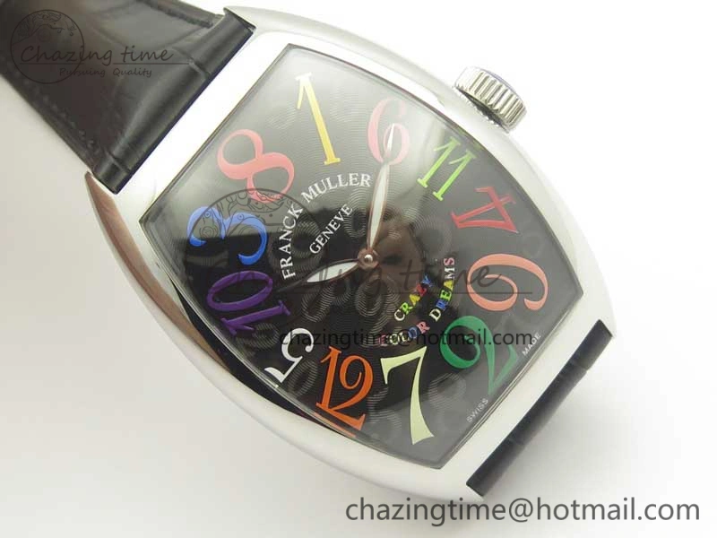 Crazy Hours Real Jumping Hour SS ABF Black Dial Colorful Markers on Black Leather Strap A23J