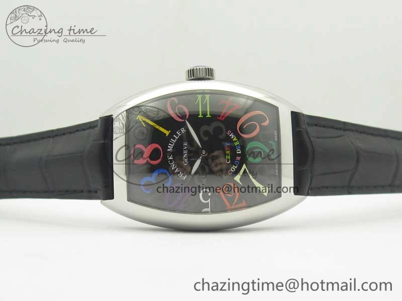 Crazy Hours Real Jumping Hour SS ABF Black Dial Colorful Markers on Black Leather Strap A23J