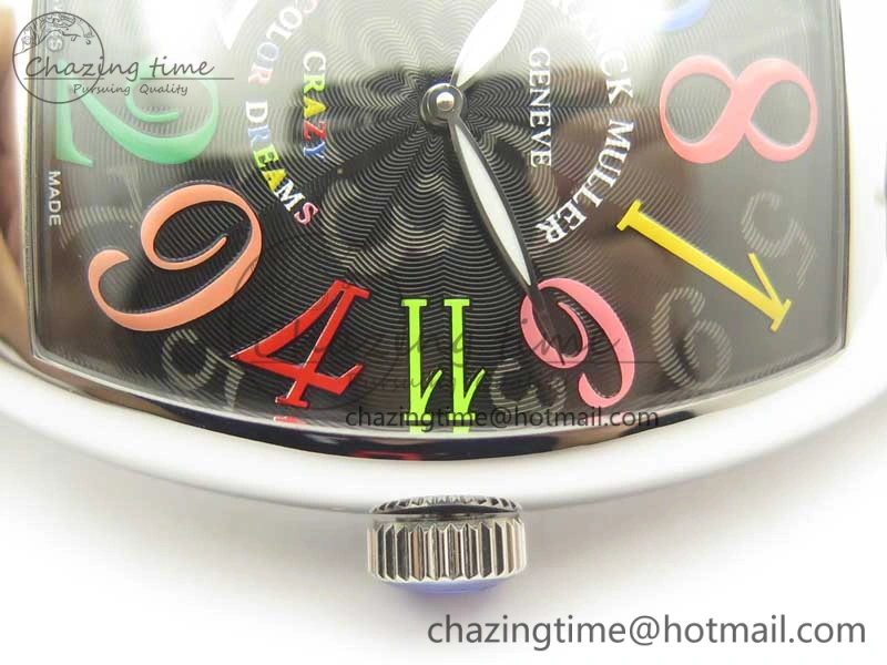 Crazy Hours Real Jumping Hour SS ABF Black Dial Colorful Markers on Black Leather Strap A23J