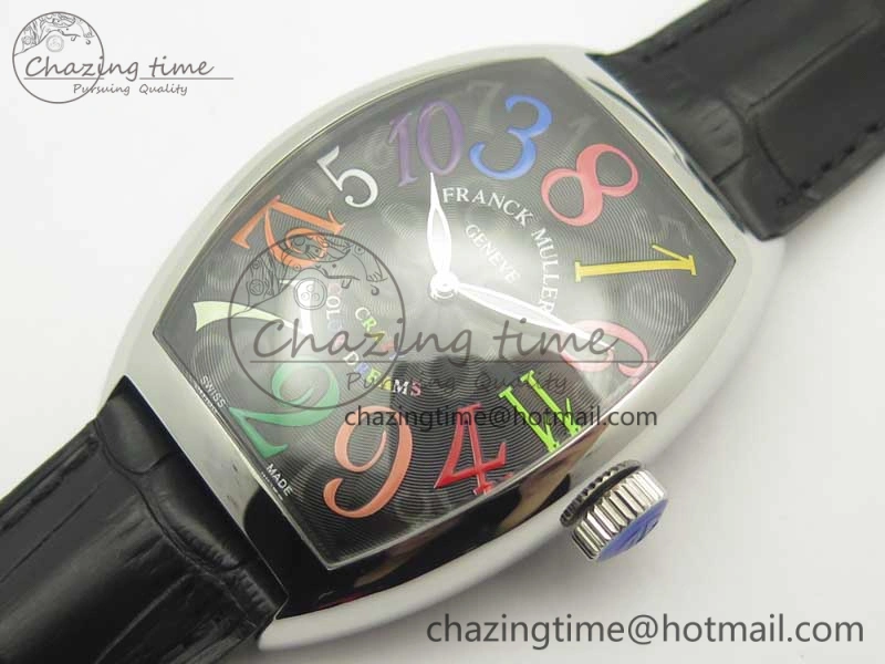Crazy Hours Real Jumping Hour SS ABF Black Dial Colorful Markers on Black Leather Strap A23J