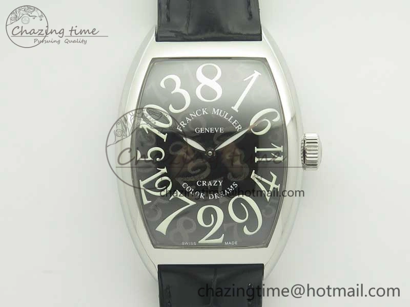 Crazy Hours Real Jumping Hour SS ABF Black Dial White Markers on Black Leather Strap A23J