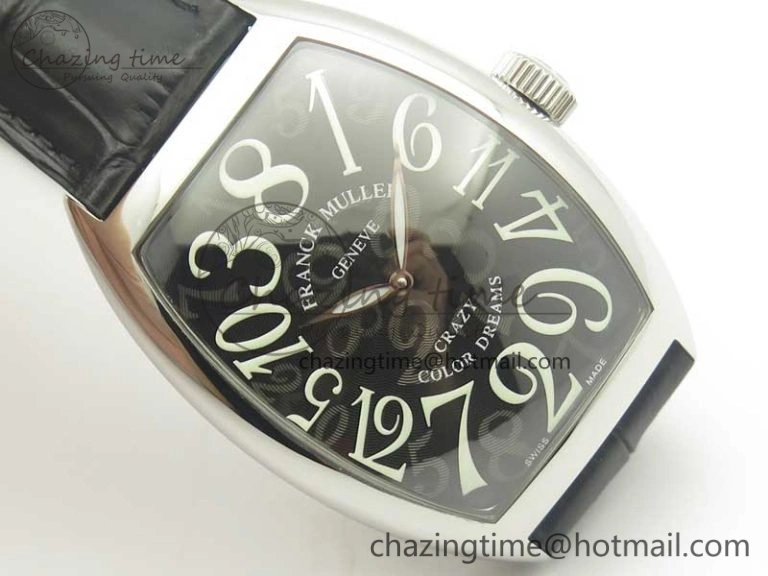 Crazy Hours Real Jumping Hour SS ABF Black Dial White Markers on Black Leather Strap A23J
