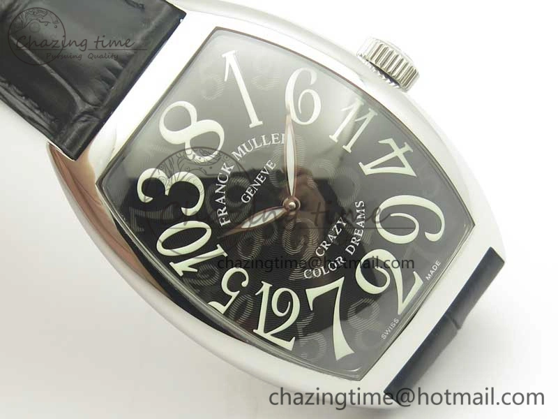 Crazy Hours Real Jumping Hour SS ABF Black Dial White Markers on Black Leather Strap A23J