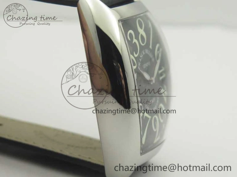 Crazy Hours Real Jumping Hour SS ABF Black Dial White Markers on Black Leather Strap A23J