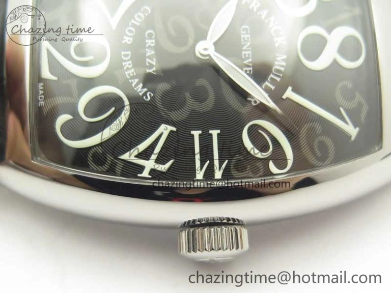 Crazy Hours Real Jumping Hour SS ABF Black Dial White Markers on Black Leather Strap A23J