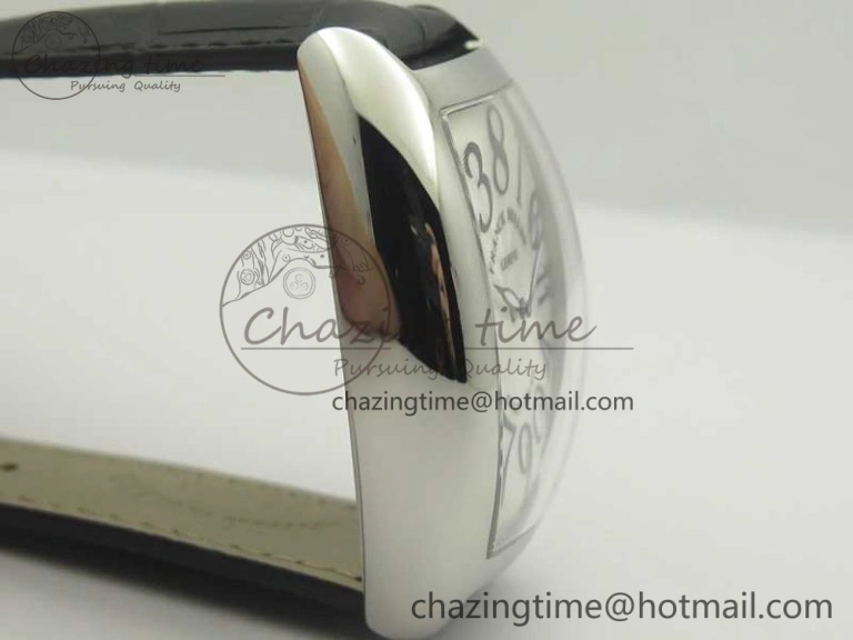 Crazy Hours Real Jumping Hour SS ABF White Dial Black Markers on Black Leather Strap A23J