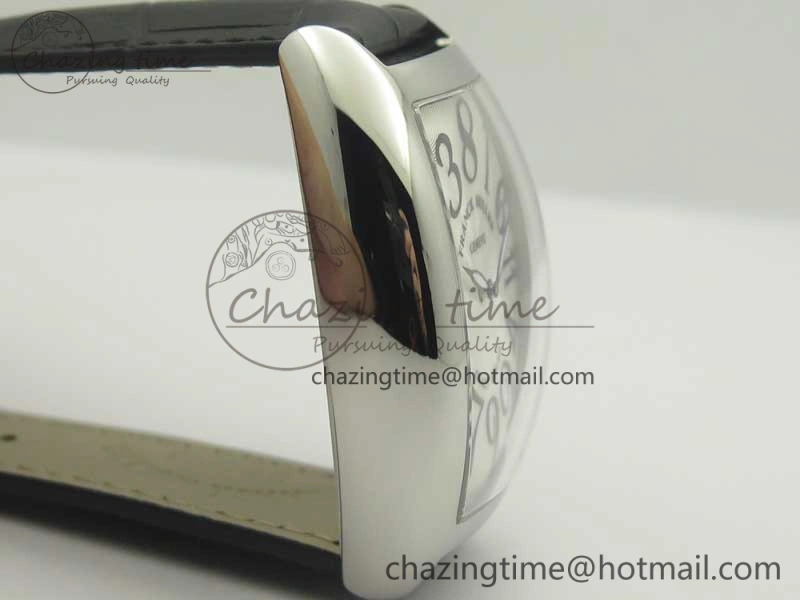 Crazy Hours Real Jumping Hour SS ABF White Dial Black Markers on Black Leather Strap A23J