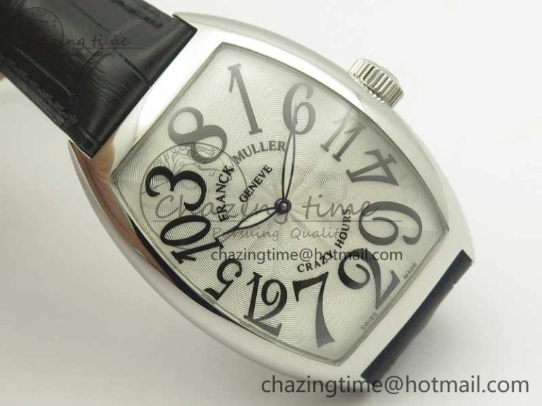 Crazy Hours Real Jumping Hour SS ABF White Dial Black Markers on Black Leather Strap A23J